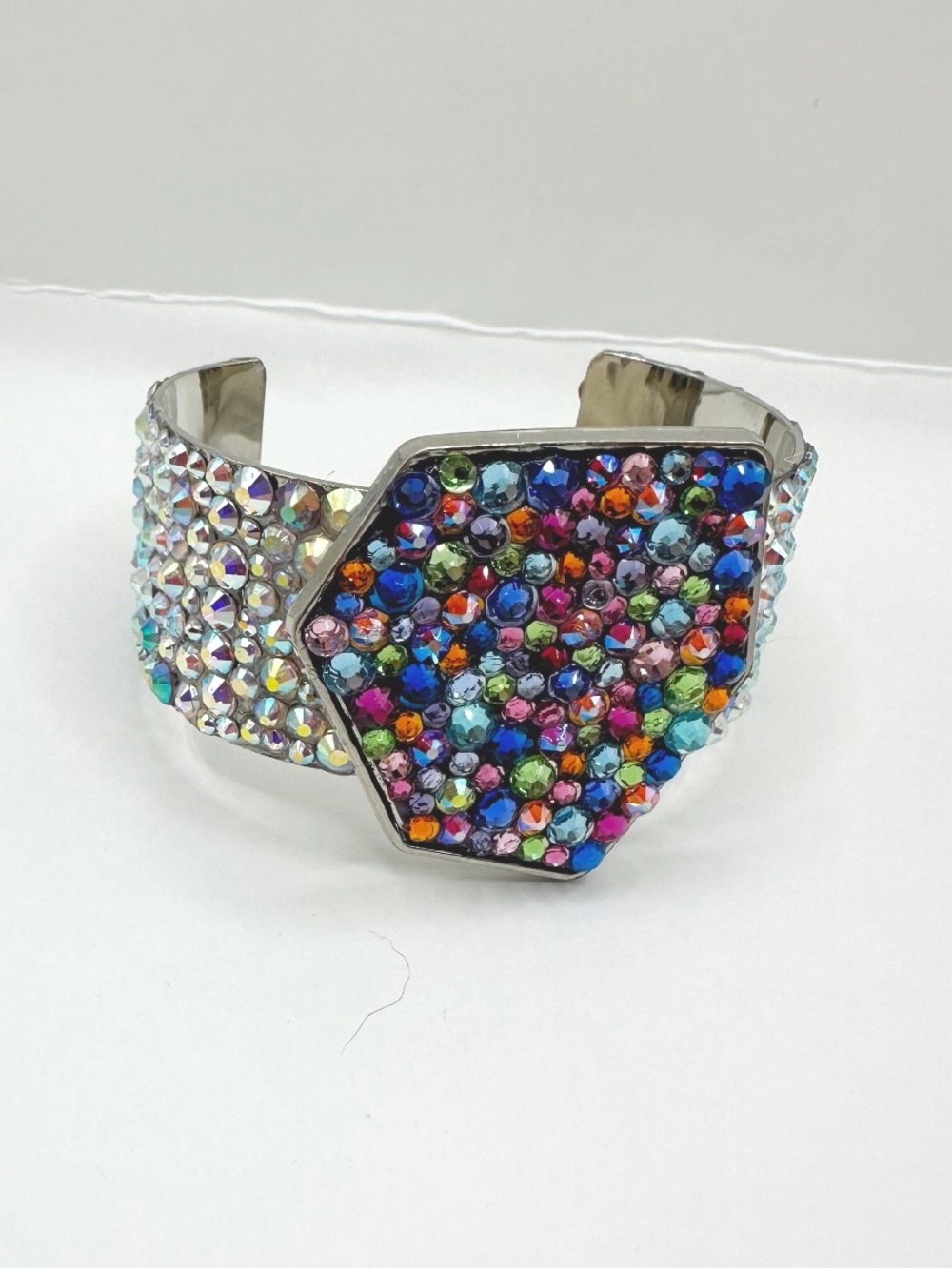 Handmade bangle bracelet with hand placed high quality AB crystals